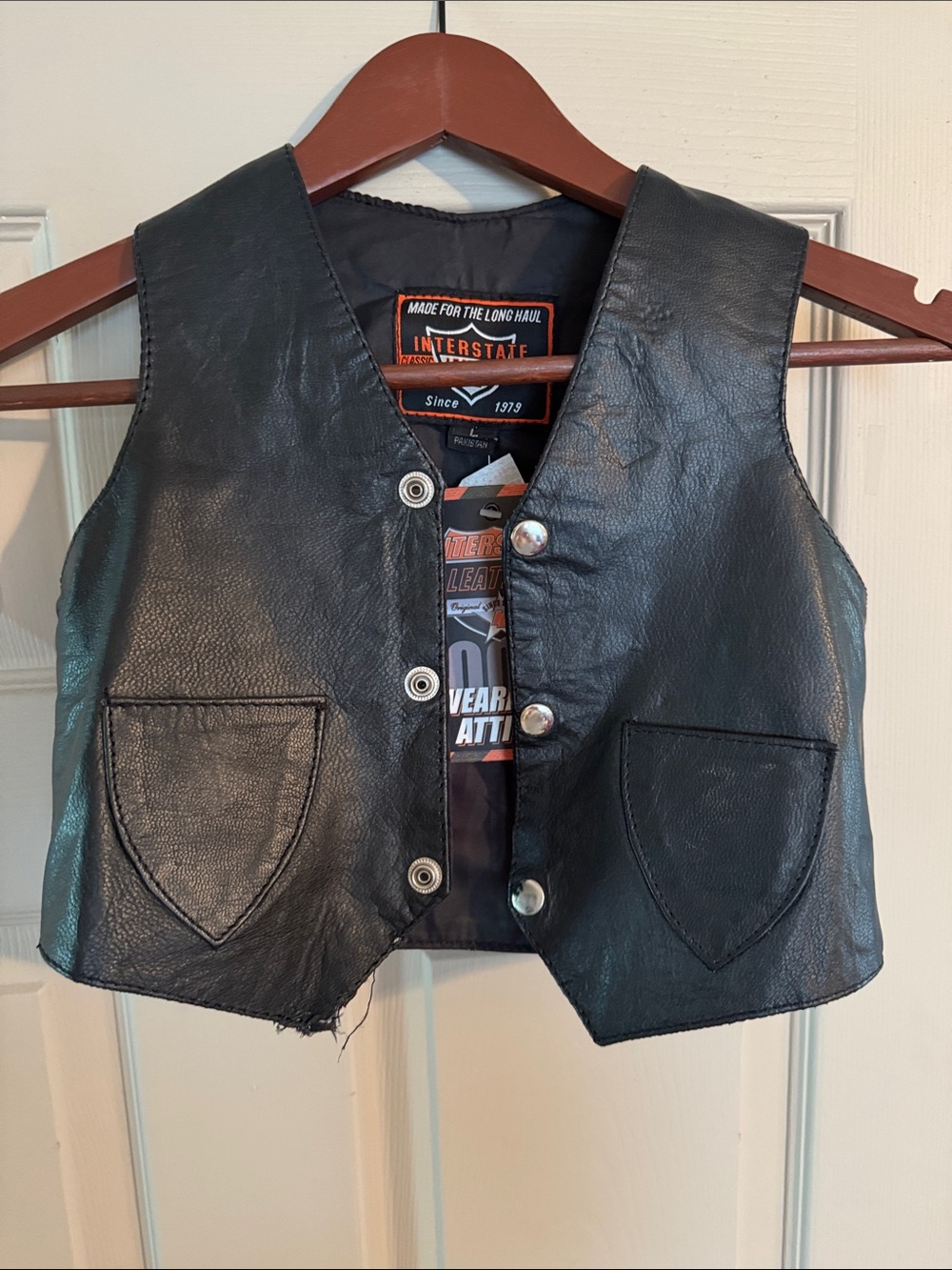 Interstate Leather Kids Black Leather American Flag Vest
